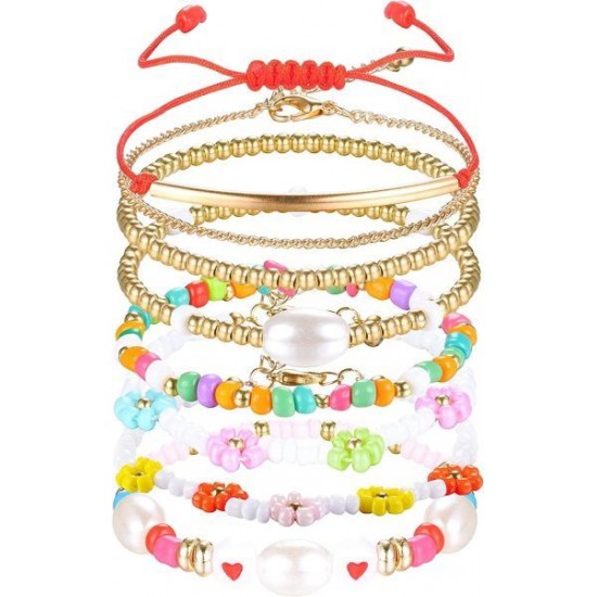 8Pcs Beaded Stretch Y2K Bracelets For Women Handmade Lobster Clasp Beaded Bracelets Pearl Flower Rainbow Elastic Adjustment Bracelet Beach Summer VSCO Bracelet Set 8Pcs Beaded Stretch Y2K Bracelets For Women Handmade Lobster Clasp Beaded Bracelets Pearl Flower Rainbow Elastic Adjustment Bracelet Beach Summer VSCO Bracelet Set